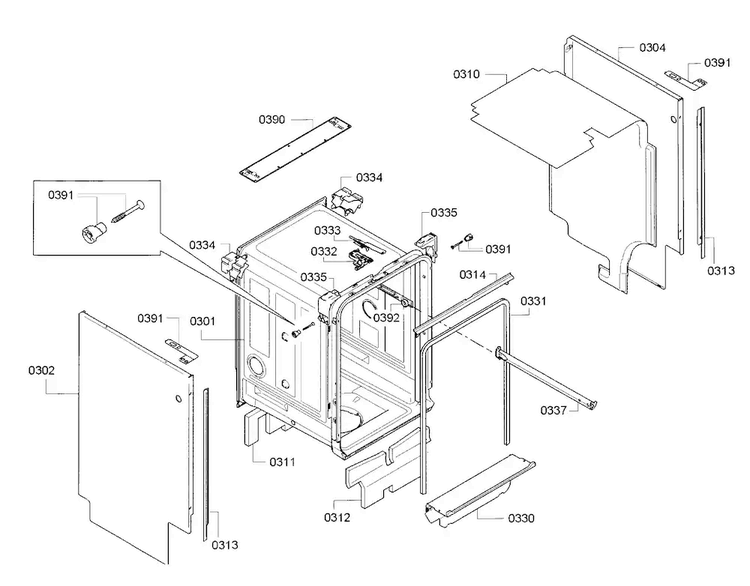 Frame Diagram and Parts List for SPE53U52UC 26 Bosch Dishwasher