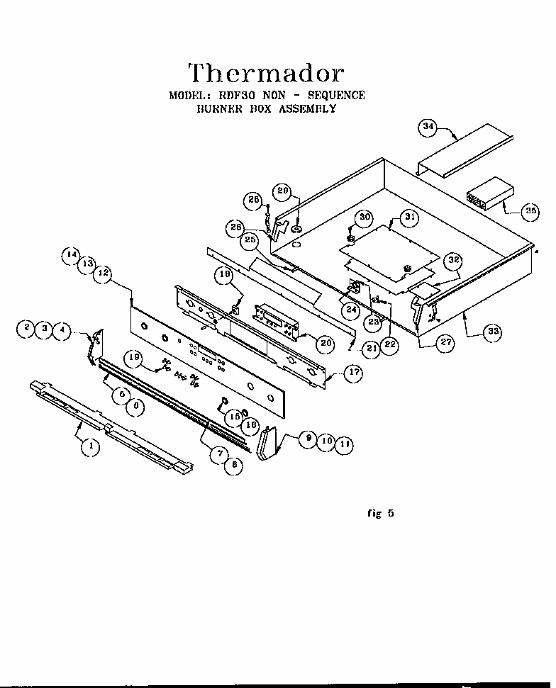 Burner Box Assembly Diagram and Parts List for RDF30RS 9707 & UP Thermador Range