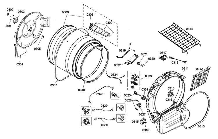 Drum Assy Diagram and Parts List for WTMC8321US 05 Bosch Dryer