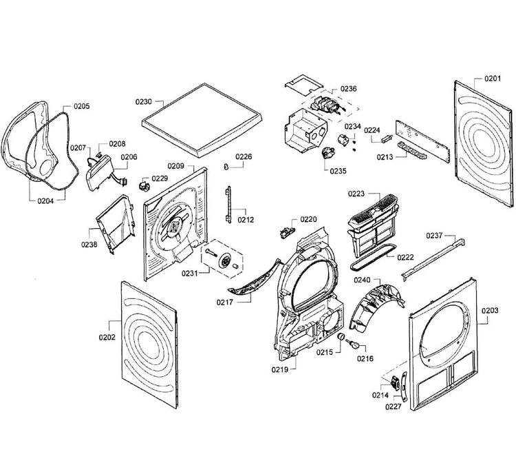 Cabinet Assy Diagram and Parts List for WTB86200UC 01 Bosch Dryer