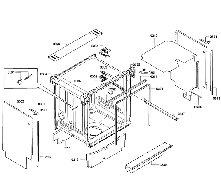 Cabinet Assy Diagram and Parts List for SGV63E03UC 01 Bosch Dishwasher