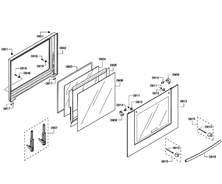 Door Assy Diagram and Parts List for HBL5750UC 08 Bosch Microwave