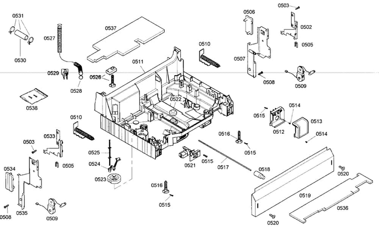 Base Assy Diagram and Parts List for SHE45M05UC 48 Bosch Dishwasher