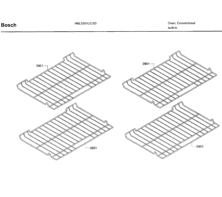 Rack Diagram and Parts List for HBL5551UC 03 Bosch Wall Oven