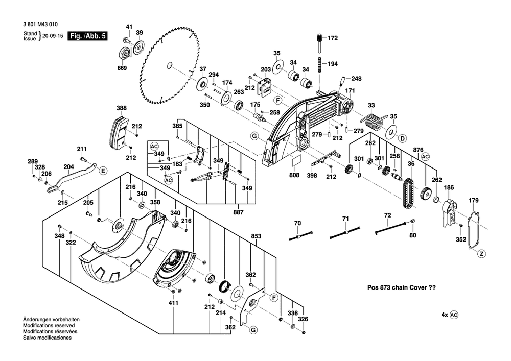 Page 5 Diagram and Parts List for GCM18V-12GDC 3601M43010 Bosch Miter Saw