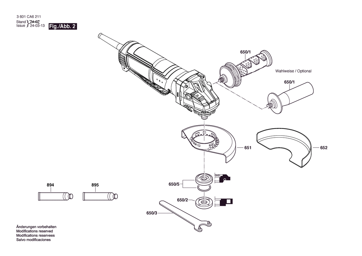 Figure 5 Diagram and Parts List for 3601CA6211 GWS11-450P Bosch Angle Grinder