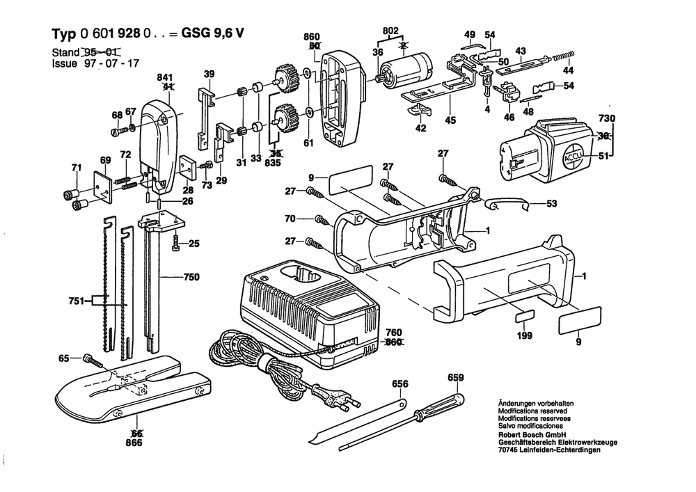Section 1 Diagram and Parts List for 0601928042  Bosch Saw