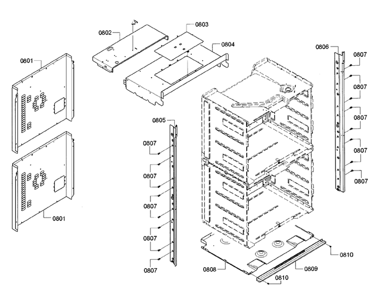 Cabinet Diagram and Parts List for HBL5551UC 01 Bosch Wall Oven