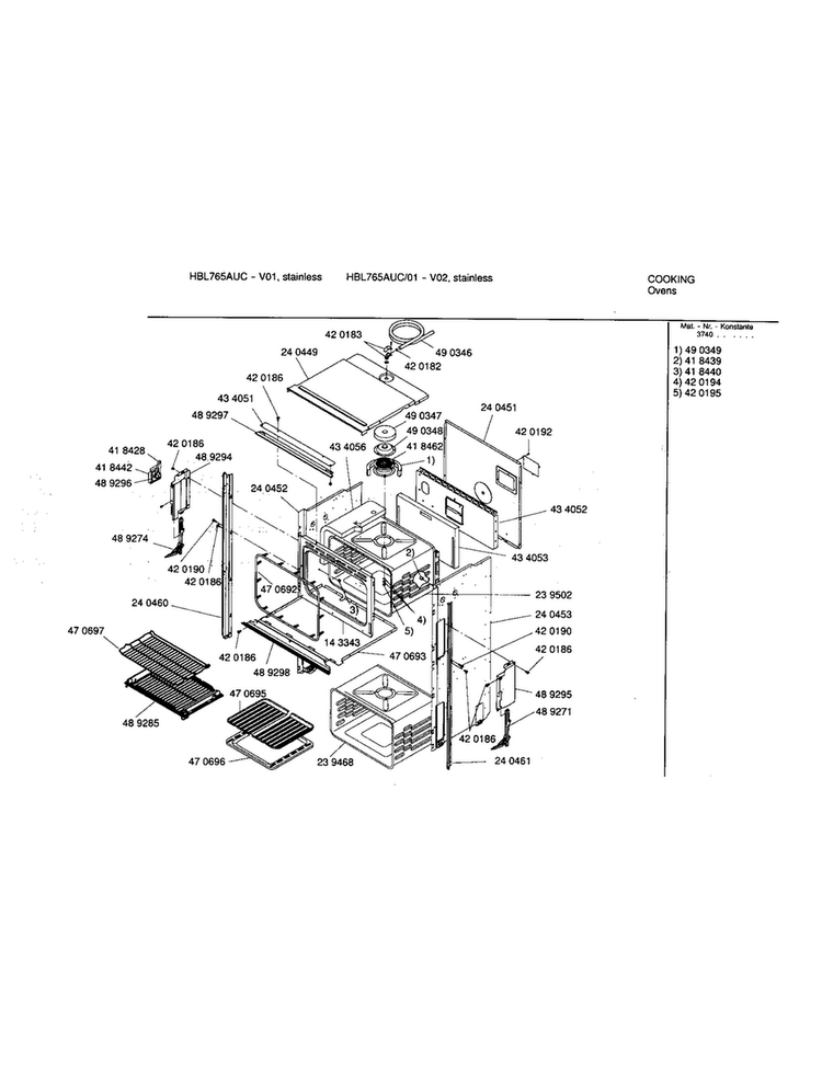 Upper Body Diagram and Parts List for HBL765AUC 01 Bosch Wall Oven