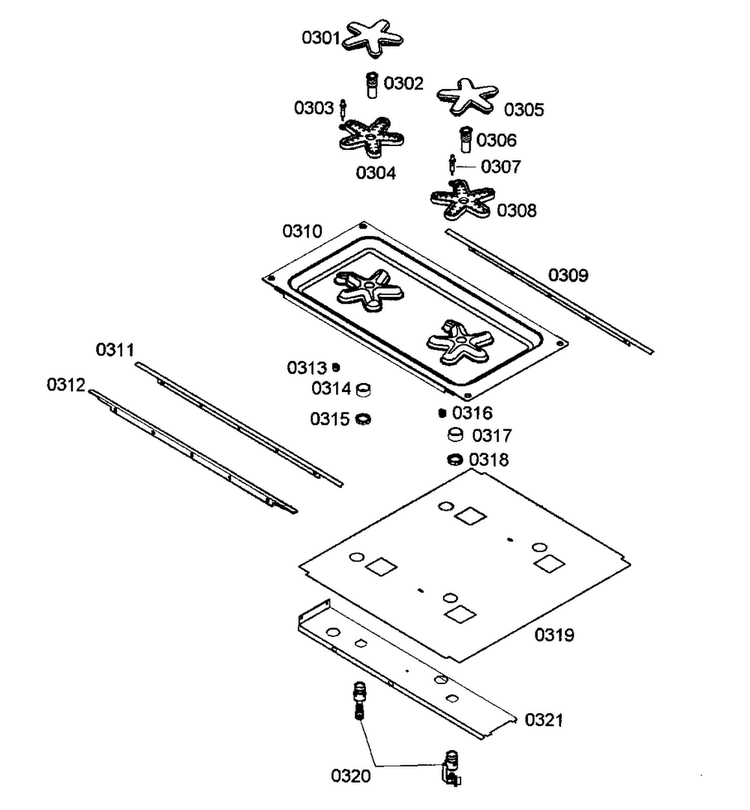 Burner Assy Diagram and Parts List for PRD486EDG01  Thermador Range
