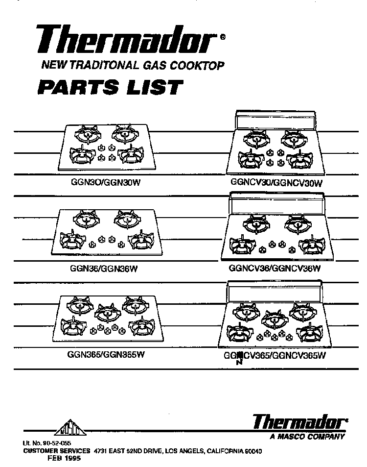 Section 8 Diagram and Parts List for GGNCV30  Thermador Cooktop