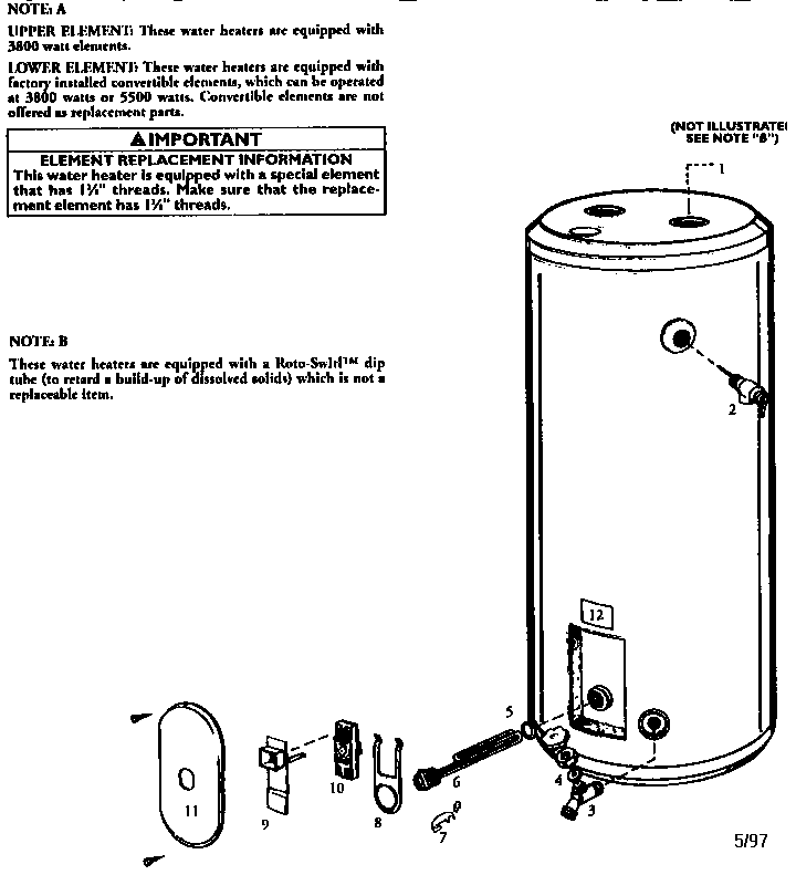 Replacement Parts Diagram and Parts List for 153328160  Kenmore Water Heater
