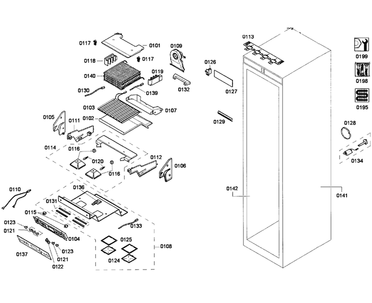 Cabinet Parts Diagram and Parts List for T18ID80NRP 38 Thermador Freezer