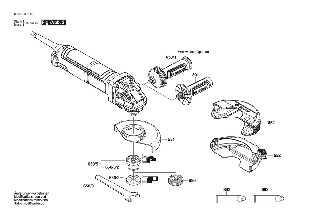 Section 2 Diagram and Parts List for GWS17-125 3601GD02P0 Bosch Angle Grinder