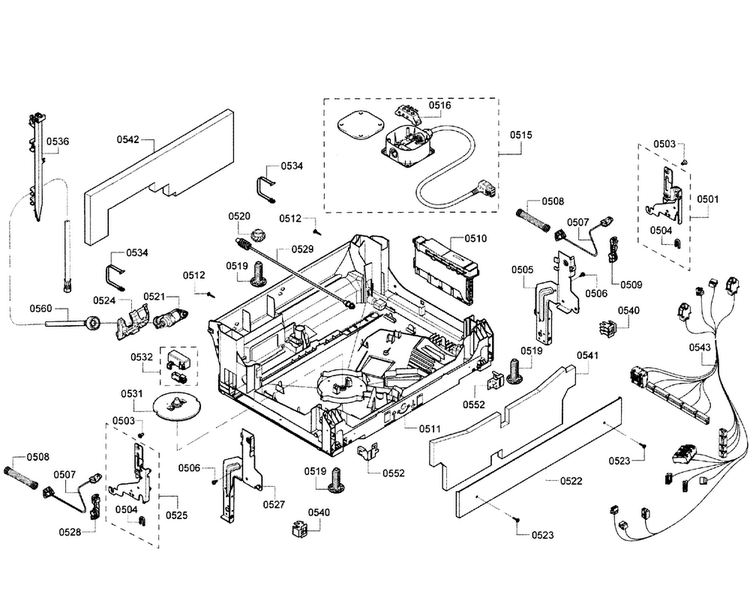 Base Assy Diagram and Parts List for SHE8PT55UC 01 Bosch Dishwasher