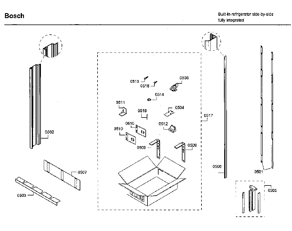 Mounting Diagram and Parts List for B18IF800SP 02 Bosch Freezer