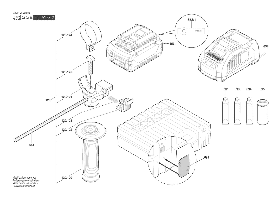 Figure 1 Diagram and Parts List for 3611J23010 GBH 18V-24 C Bosch Hammer Drill