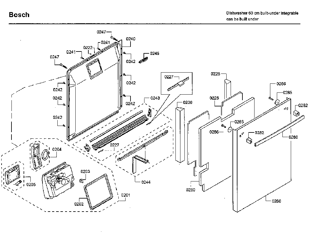 Door Diagram and Parts List for SHX89PW55N 01 Bosch Dishwasher