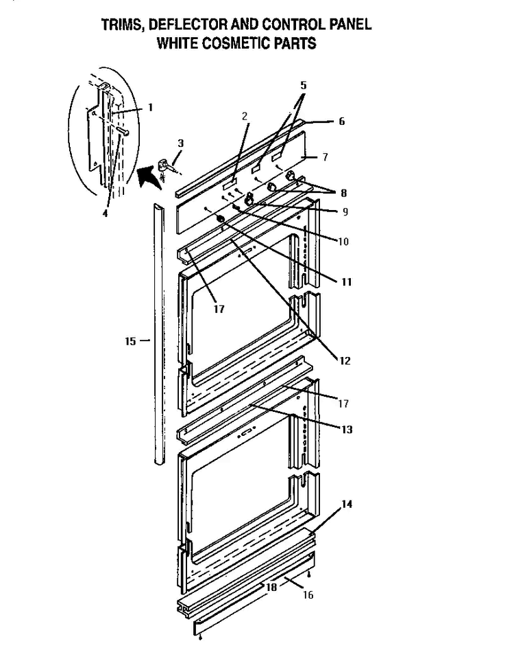 Trims,deflector And Control Panel Diagram and Parts List for CT127N  Thermador Wall Oven