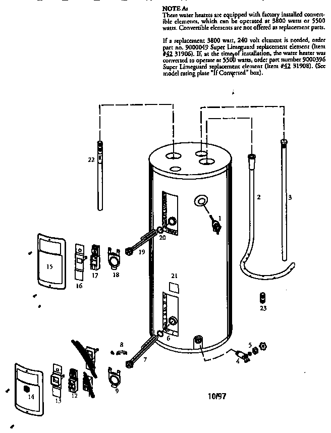 Replacement Parts Diagram and Parts List for 153314572  Kenmore Water Heater