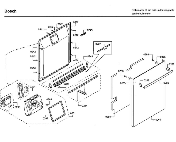 Door Diagram and Parts List for SHXM63WS5N 01 Bosch Dishwasher