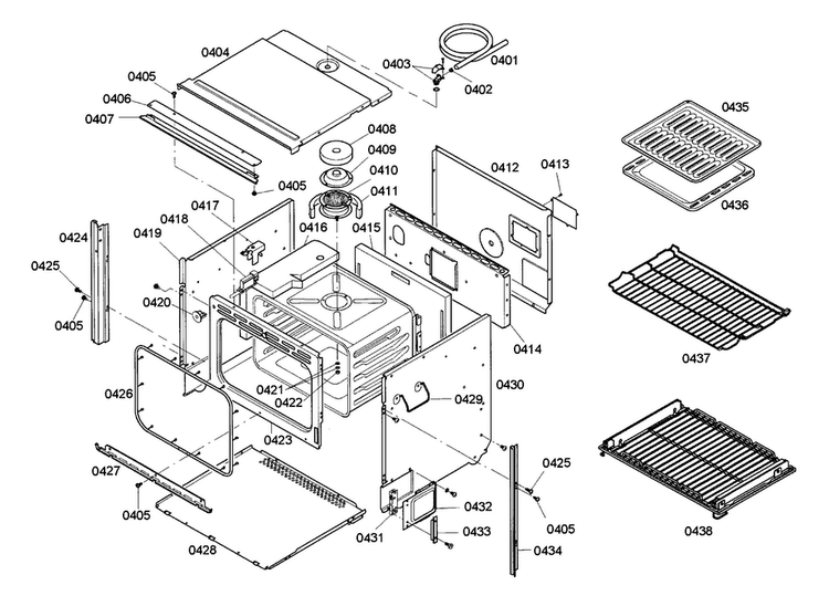 Main Assy Diagram and Parts List for HBL745AUC 03 Bosch Wall Oven