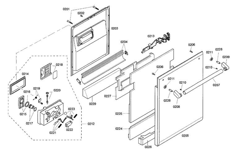 Door Diagram and Parts List for DWHD94EP 50 Thermador Dishwasher