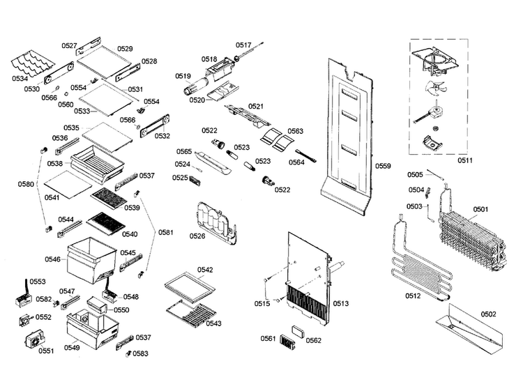 Refrigerator Assy Diagram and Parts List for B22CS50SNB 02 Bosch Refrigerator