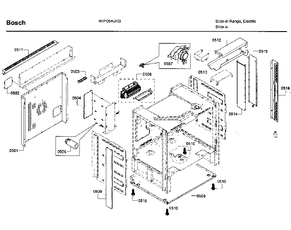 Cavity asy 2 Diagram and Parts List for HIIP054U 03 Bosch Range