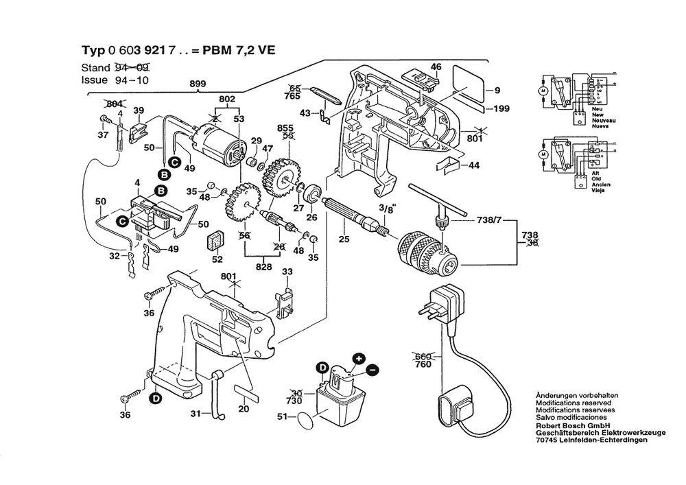 Section 1 Diagram and Parts List for 0603921703  Bosch Cordless Drill