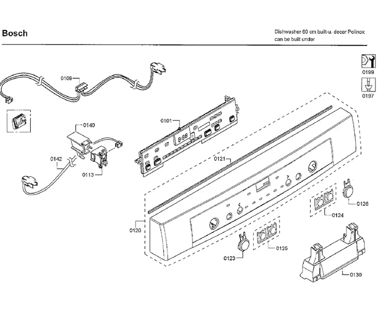 Control Panel Diagram and Parts List for SHE3ARF5UC 22 Bosch Dishwasher