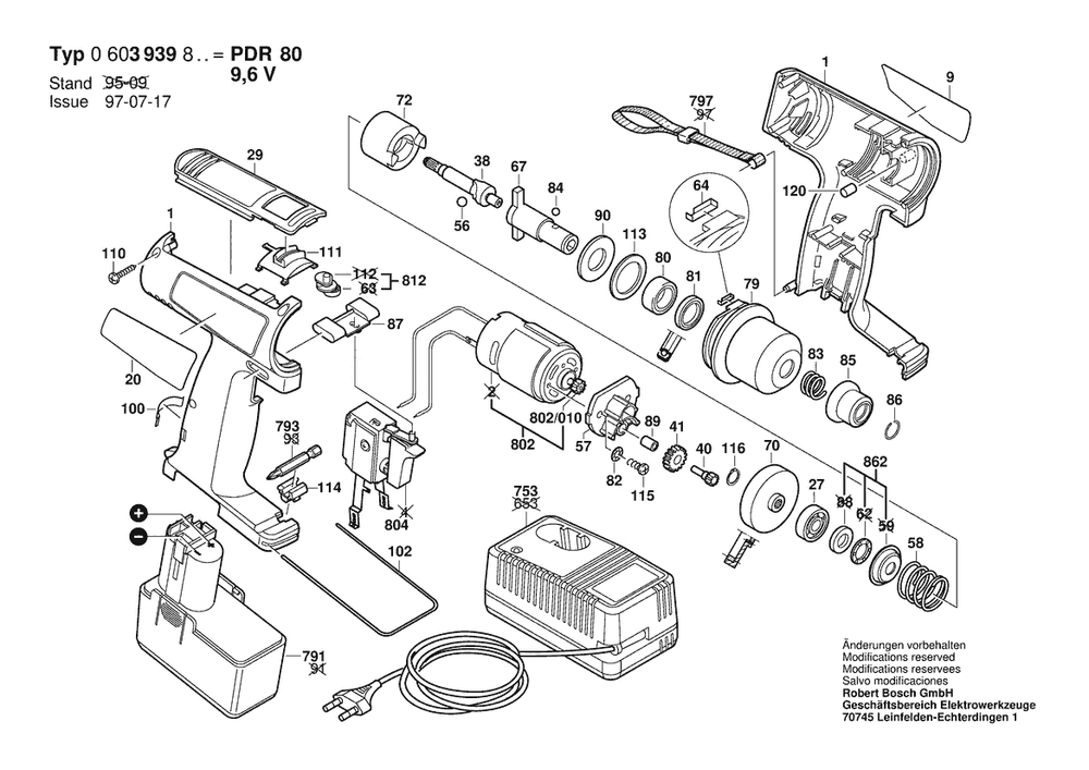 Section 1 Diagram and Parts List for 0603939842  Bosch Hammer Drill