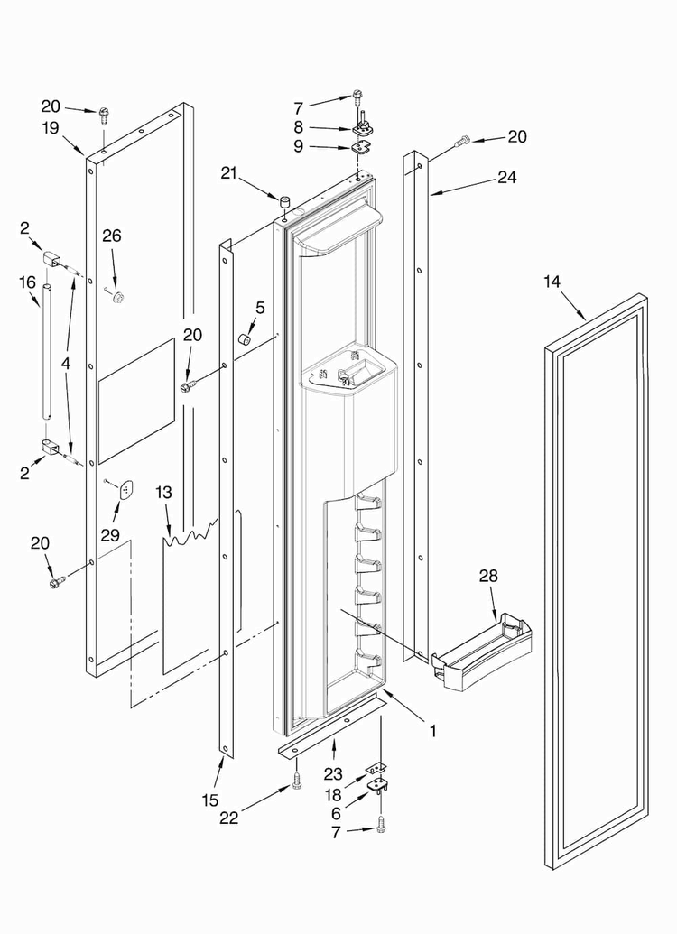 Freezer Door Parts Diagram and Parts List for KBUDT4265E 04 Thermador Refrigerator