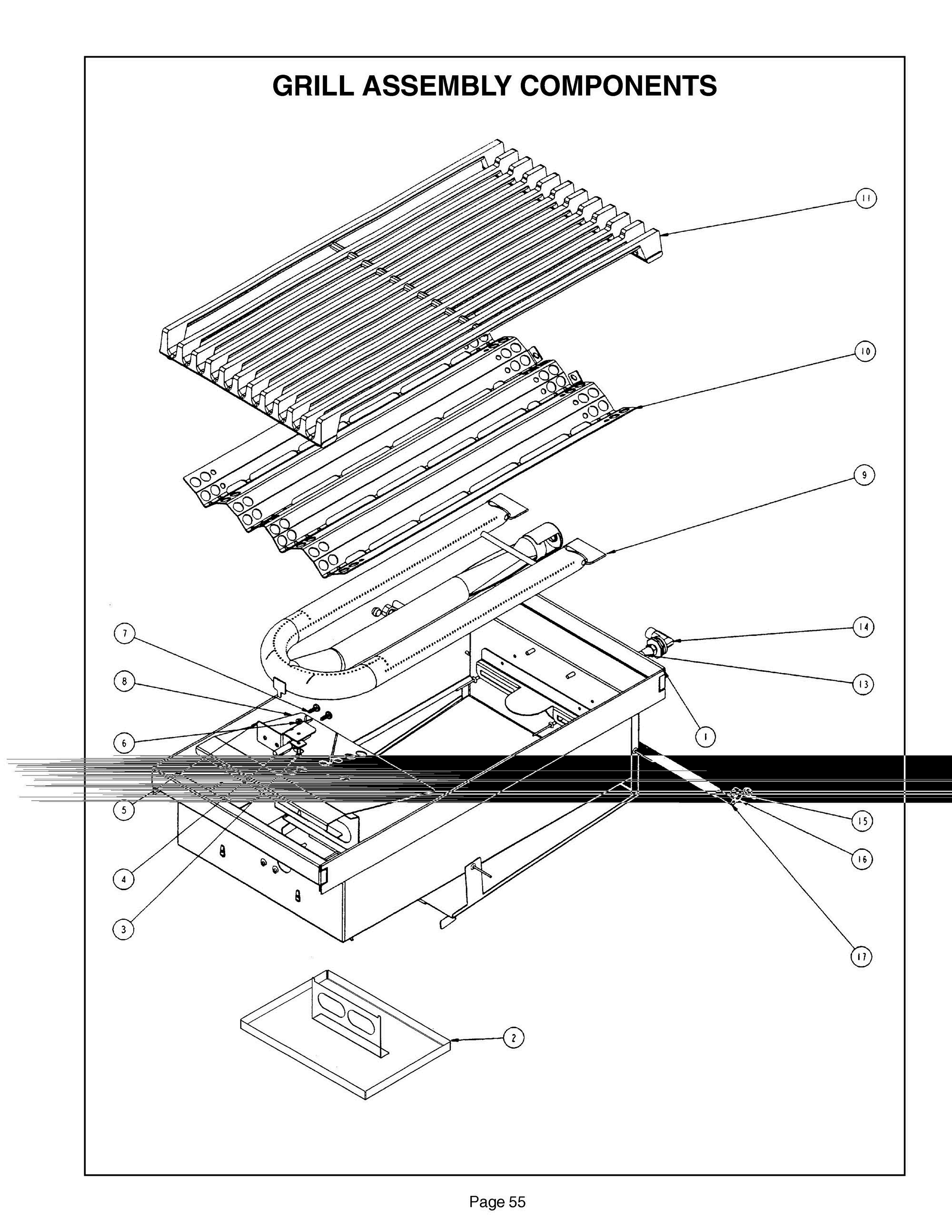 54 - GRILL ASSEMBLY Diagram and Parts List for PGR304ZS  Bosch Range