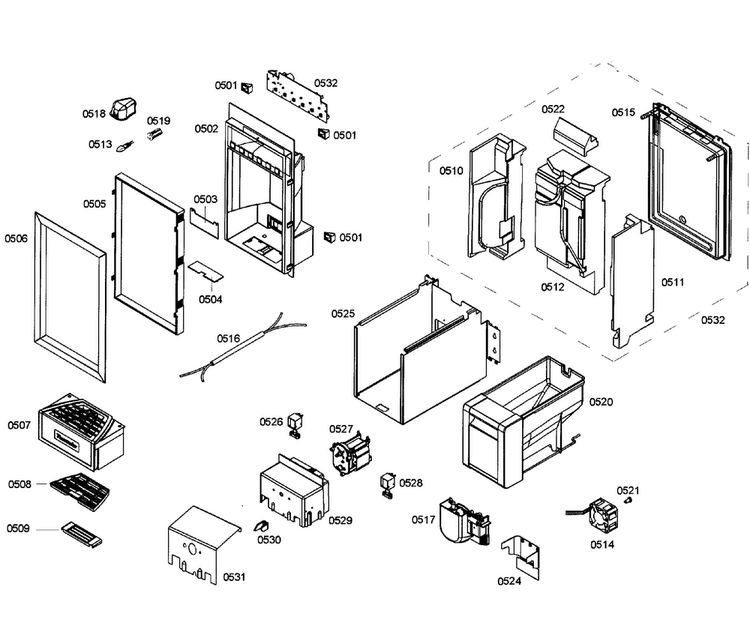 Dispenser Diagram and Parts List for T18ID80NRP 48 Thermador Freezer
