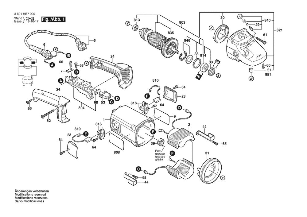 Section 1 Diagram and Parts List for GWS2000-180 3601HB70P0 Bosch Angle Grinder