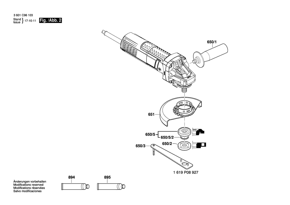 Diagram 2 Diagram and Parts List for GWS9-125S 3 601 C96 104 Bosch Angle Grinder