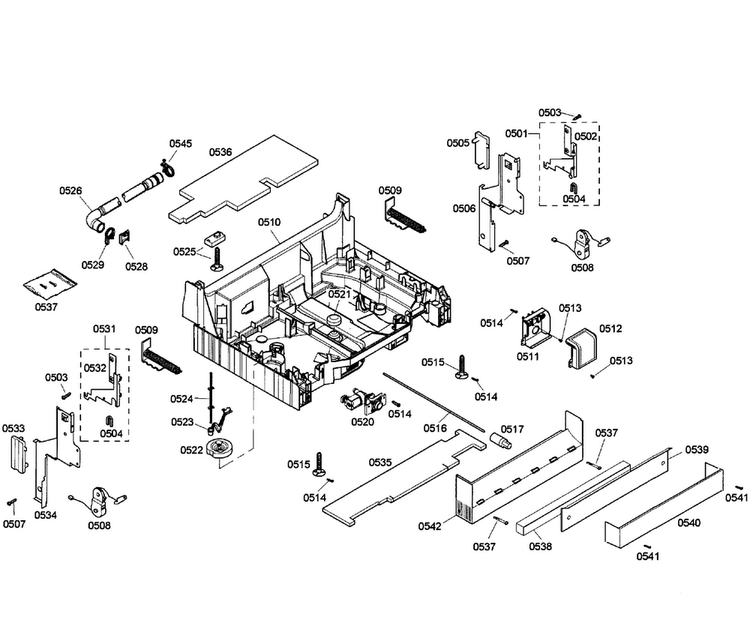 Base Assy Diagram and Parts List for SHE55M12UC 50 Bosch Dishwasher