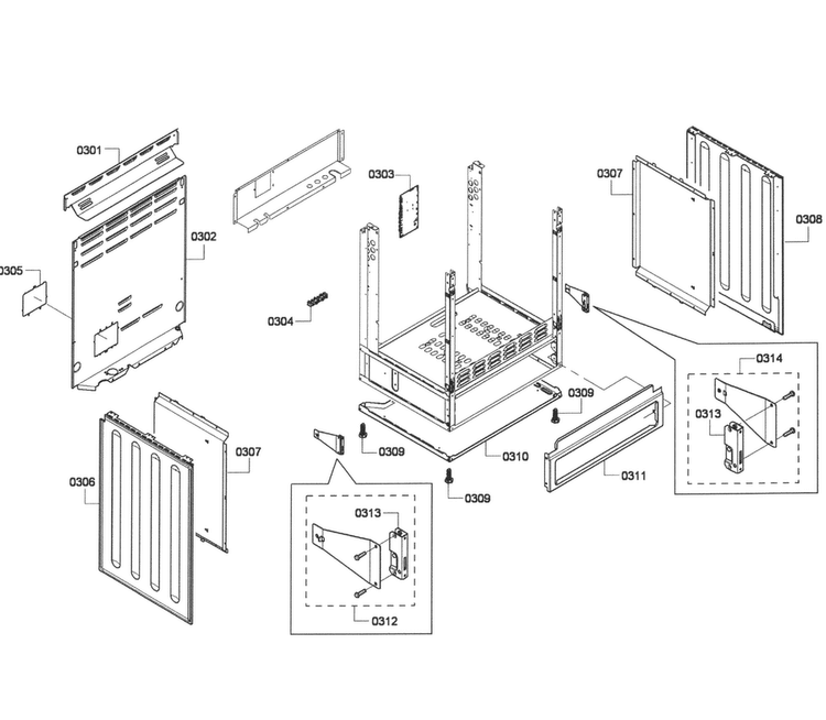 Cabinet Assy Diagram and Parts List for HES7282U 05 Bosch Range