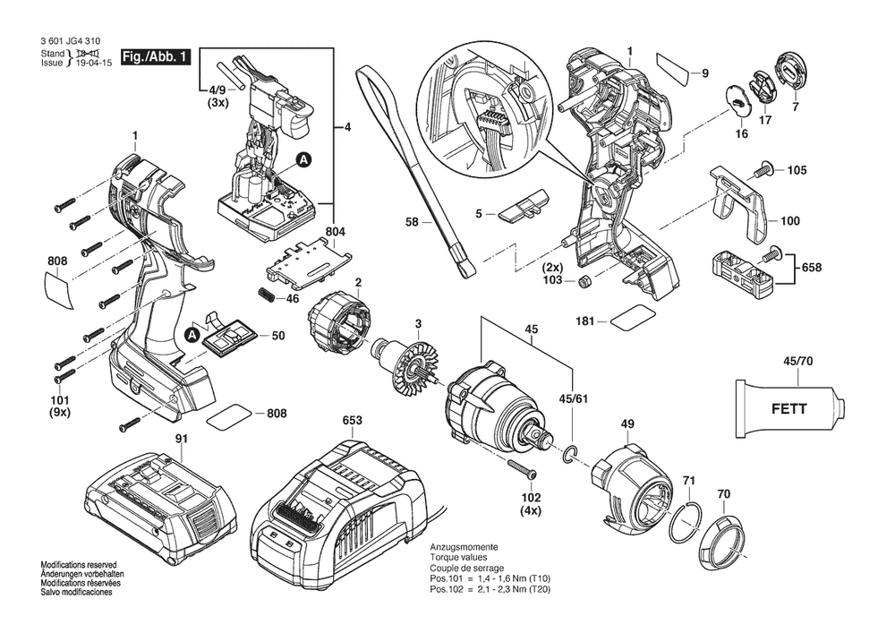 Section 1 Diagram and Parts List for 3601JG4310  Bosch Wrench