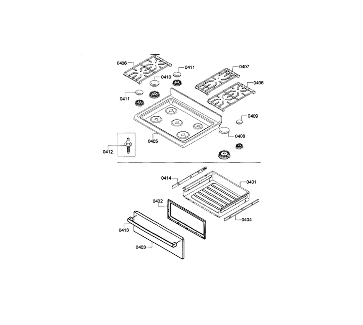 Burners & Drawer Diagram and Parts List for HGS3053UC 07 Bosch Range