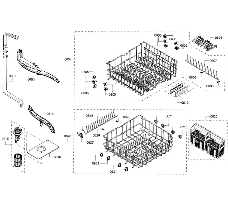 Baskets Diagram and Parts List for SHX3AR72UC 08 Bosch Dishwasher