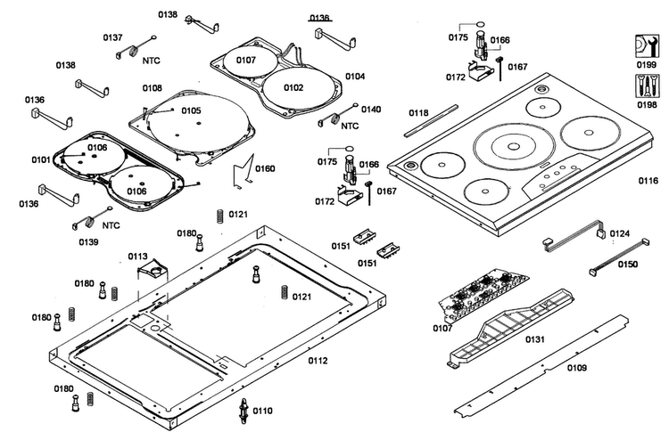 Top Assy Diagram and Parts List for CIS365GB 02 Thermador Cooktop