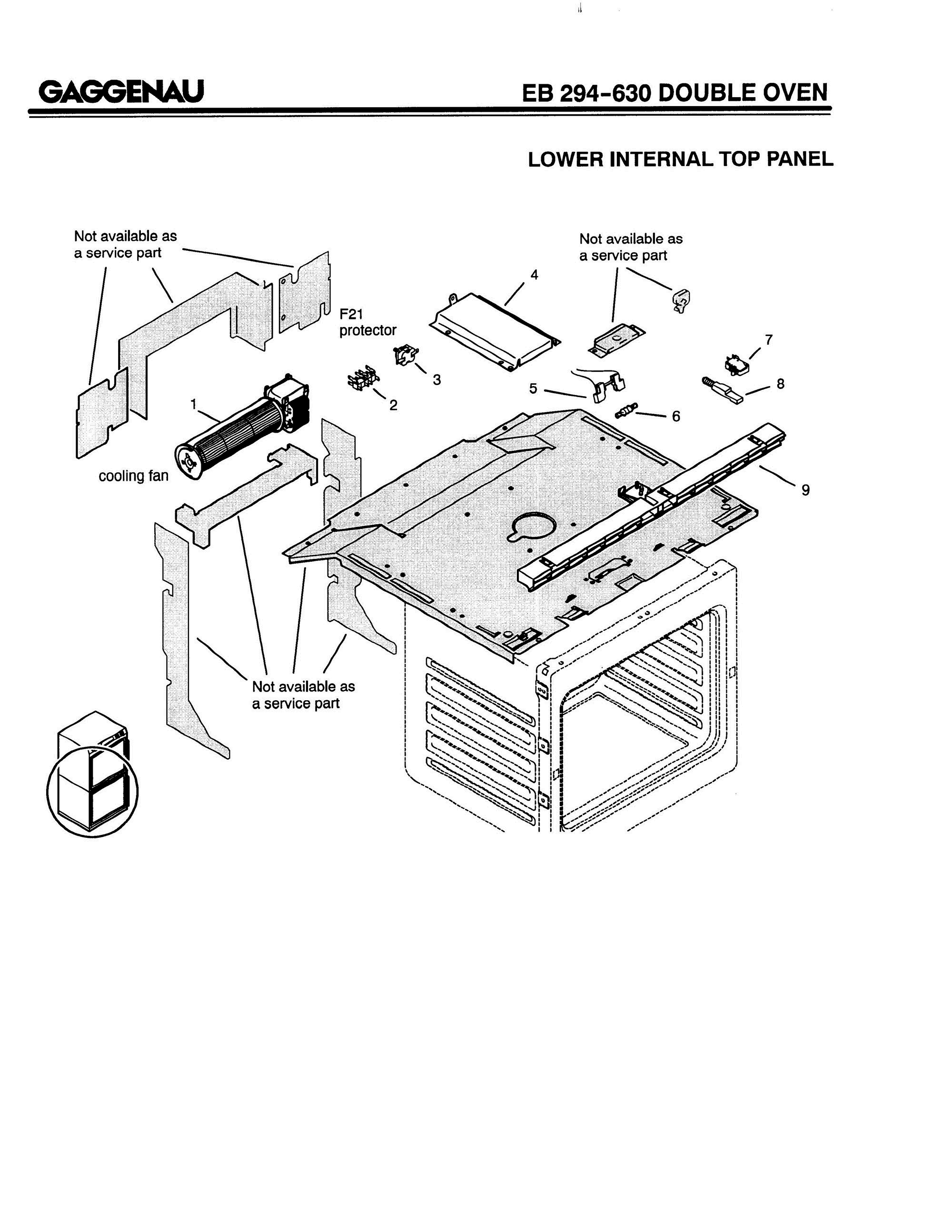 03 - LOWER INTERNAL TOP PANEL Diagram and Parts List for EB294-630  Bosch Range