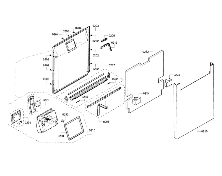 Door Diagram and Parts List for SHE53T55UC 02 Bosch Dishwasher