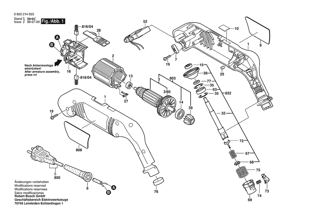 Section 1 Diagram and Parts List for PEB450 0603214034 Bosch Sander Polisher
