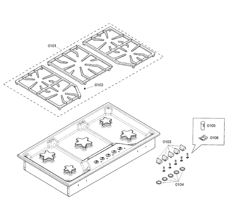 Grates Diagram and Parts List for SGS365FS 01 Thermador Cooktop