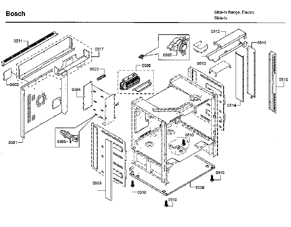 Cabinet Diagram and Parts List for HIIP054U 06 Bosch Range