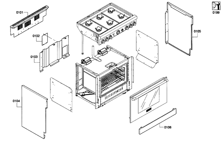 Cabinet Assy Diagram and Parts List for PRD366GHU 01 Thermador Range