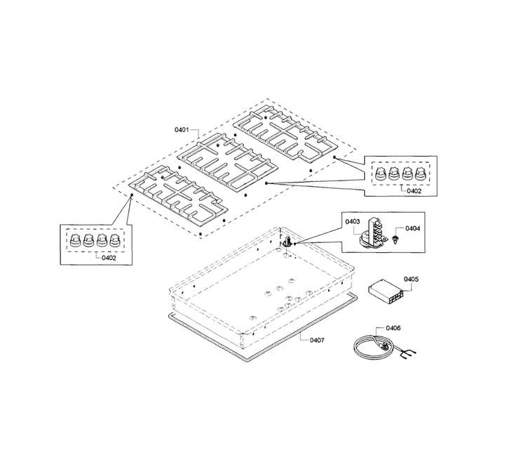 Grate Diagram and Parts List for NGM8065UC 01 Bosch Cooktop